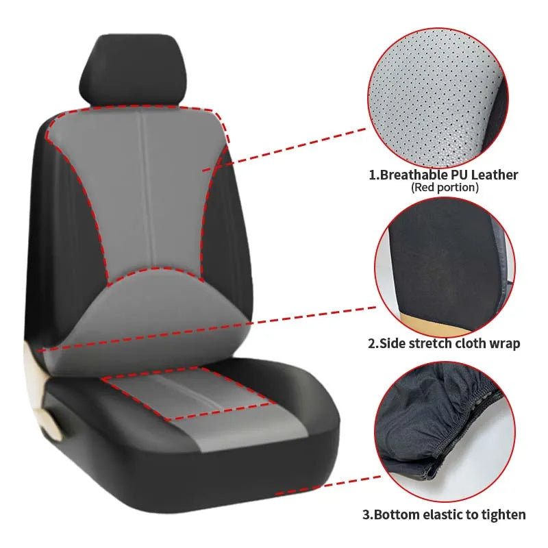 Full Set PU Leather Car Seat Covers – Universal Fit 5 Seats, Durable Interior Cushion Protector - Delicate Leather