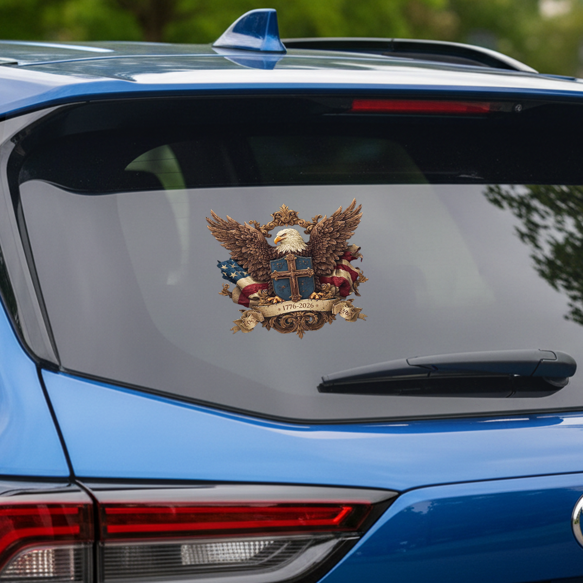 Patriotic Eagle Wings & Cross Decal 1776–2026 – Independence Anniversary Sticker 01 - Delicate Leather
