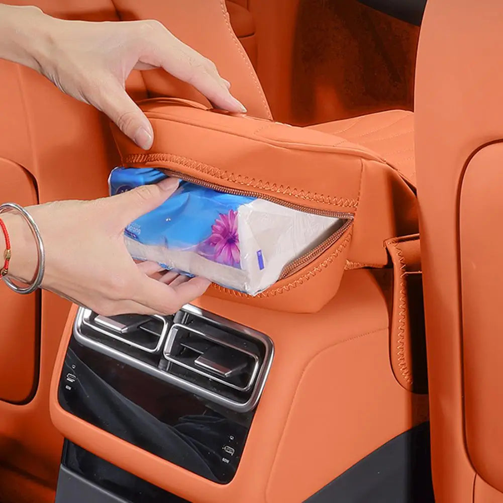 Universal Car Armrest Booster Pad – Memory Foam Armrest Cushion with Storage Pocket, Leather Protective Cover - Delicate Leather
