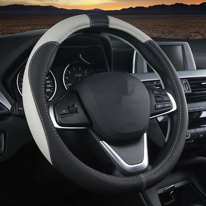 38cm Universal Steering Wheel Cover – Four-Season Non-Slip Car Interior Grip Protector - Delicate Leather