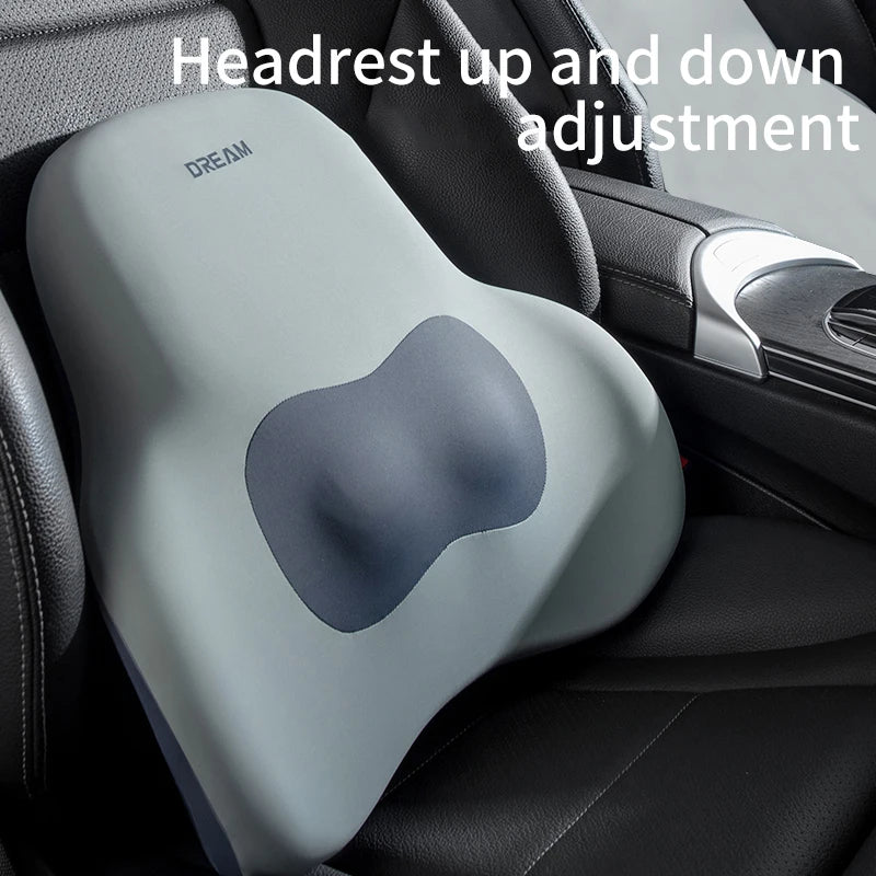 Memory Foam Car Neck & Lumbar Support Pillow – Adjustable Seat Headrest Cushion - Delicate Leather