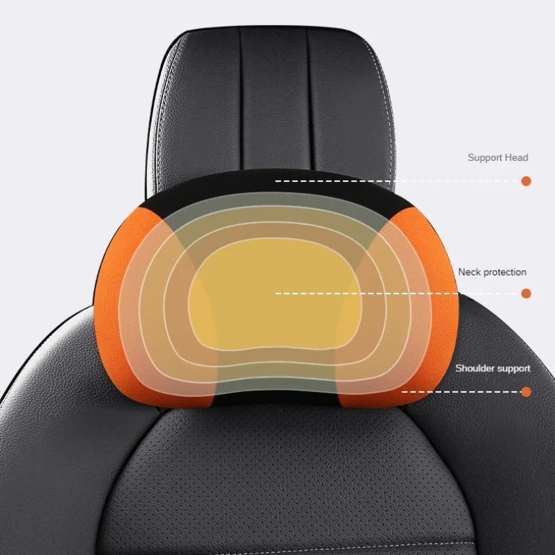 Memory Foam Car Headrest & Lumbar Pillow, Neck and Back Support Cushion, Universal for Car, Office, and Home - Delicate Leather