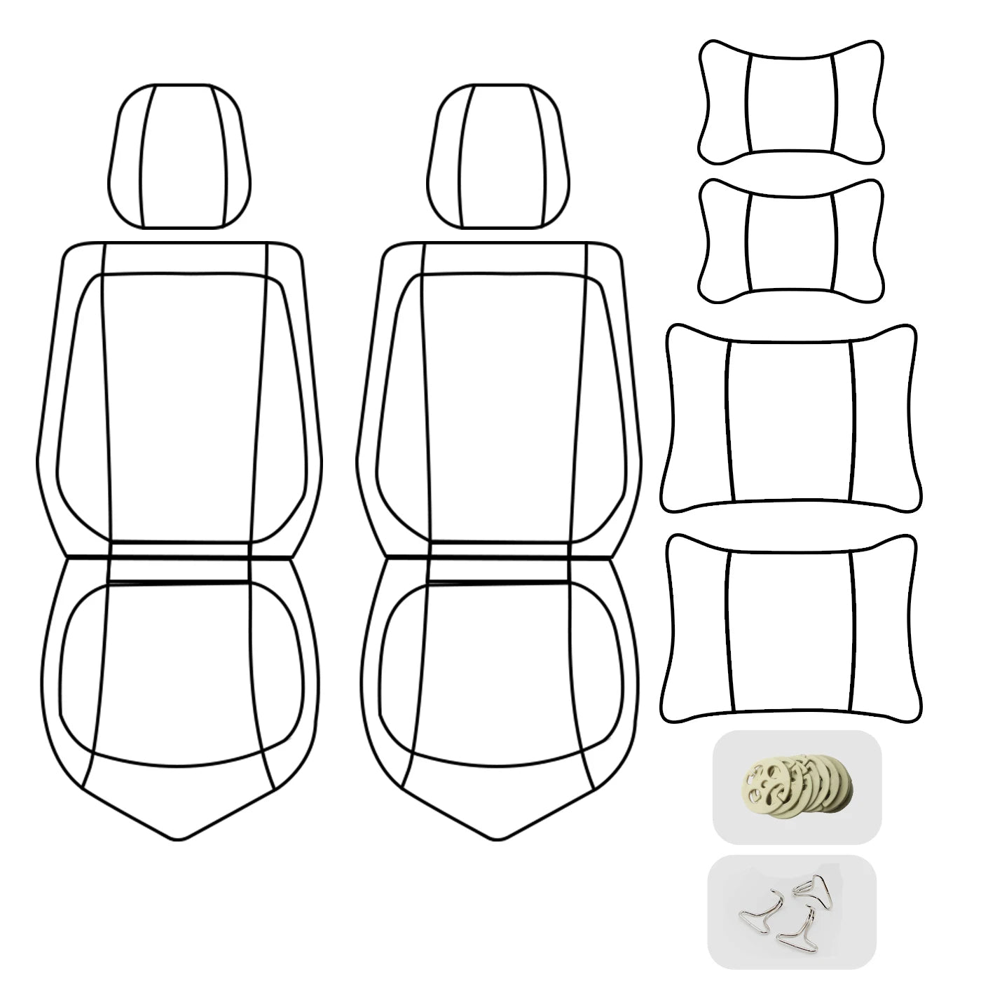 PU Leather Car Seat Covers for Front 2 Seats – Black & White, with Headrest and Lumbar Support for Hatchback & Pickup 02 - Delicate Leather