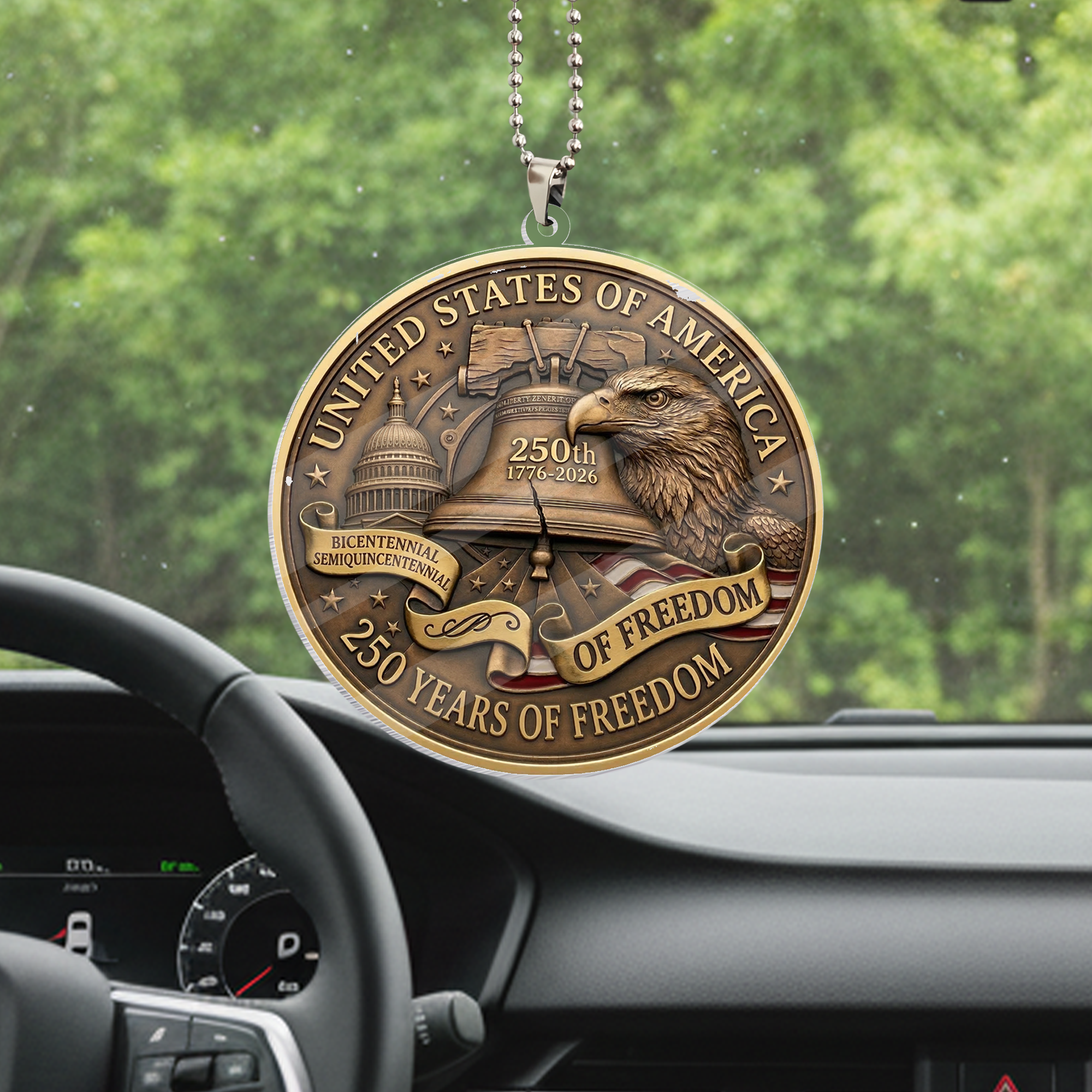 USA 250th Anniversary Rear View Mirror Accessory – Commemorative Hanging Ornament 10 - Delicate Leather