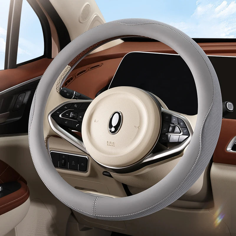 PU Leather & Mesh Car Steering Wheel Cover – Breathable, All-Season Comfort - Delicate Leather