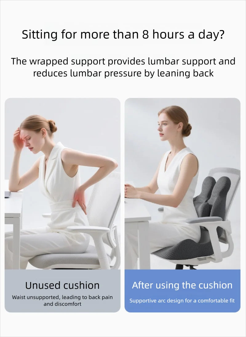 Orthopedic Memory Foam Seat & Back Cushion Set – Coccyx and Waist Support for Office Chair & Car - Delicate Leather