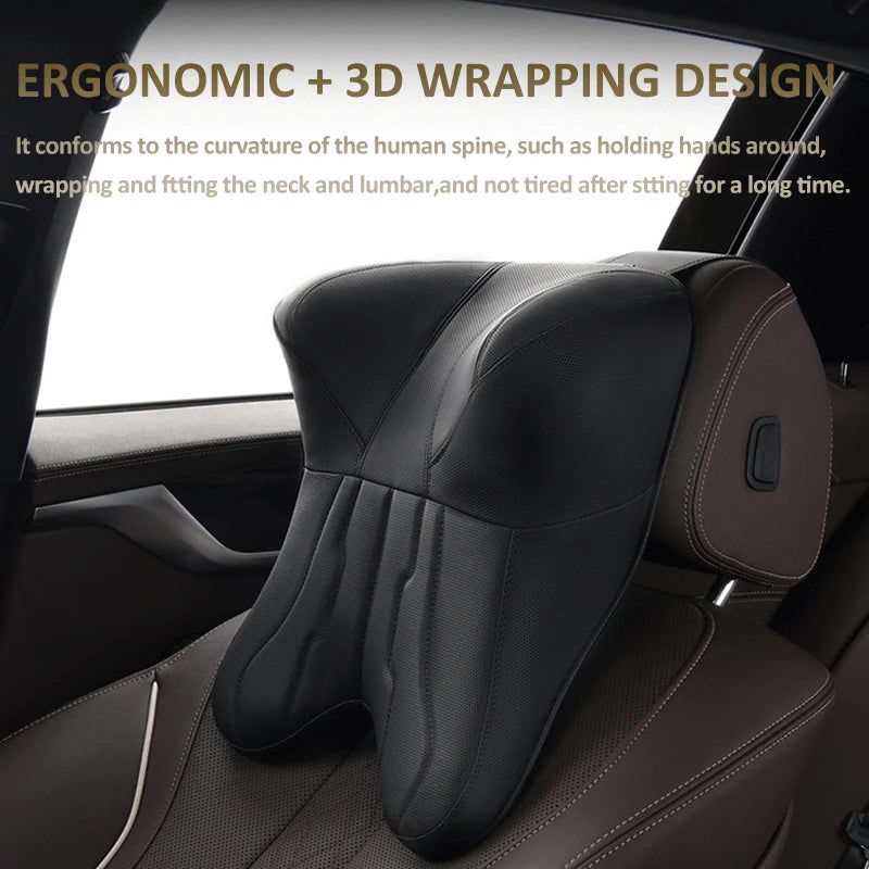 New Car Neck Pillow & Lumbar Support - Breathable Leather Seat Anti-slip Protective Cushion - Business Luxury Car Interior Headrest - Delicate Leather