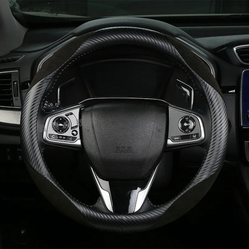 Carbon Fiber Style Steering Wheel Cover – Anti-Slip Universal Grip - Delicate Leather