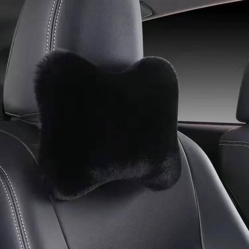 Car Headrest Lumbar Pillow – Soft Plush Comfort Cushion for All-Season Ergonomic Support - Delicate Leather