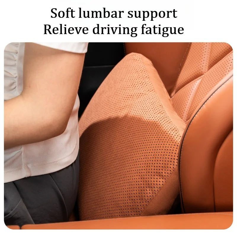 Suede Car Neck Pillow & Lumbar Cushion Set – Universal Fit Soft Headrest and Waist Support for Comfortable Driving - Delicate Leather