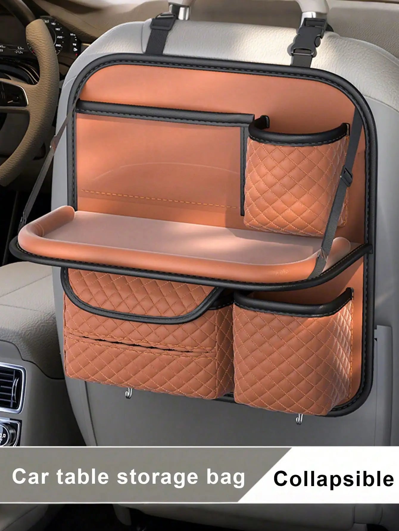 PU Leather Car Backseat Organizer – Multi-Functional Seat Back Storage Bag, Hanging Pouch for Phones, Bottles & Accessories - Delicate Leather