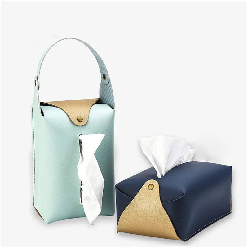 Leather Car Tissue Box Holder with Retaining Strap – Universal Armrest, Seat Back & Sun Visor Napkin Organizer - Delicate Leather