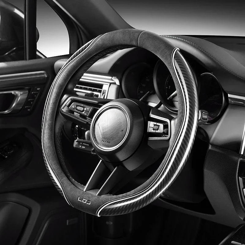 Carbon Fiber Style Steering Wheel Cover – Suede Anti-Slip 38cm Universal Interior Accessory - Delicate Leather