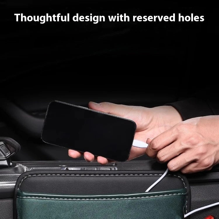 Universal Car Seat Gap Storage Box – Leather & Suede Center Seat Crevice Organizer - Delicate Leather