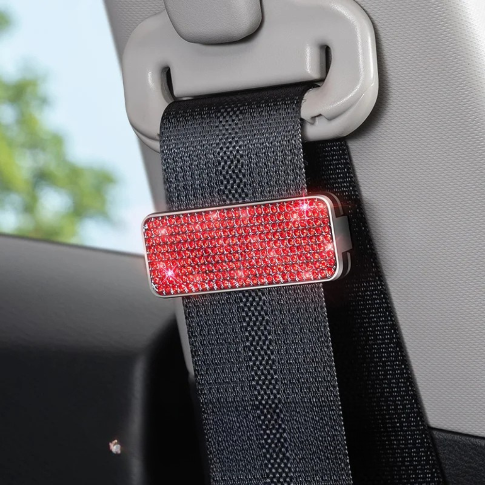 Rhinestone Car Seat Belt Limiter – Bling Adjustable Anti-Skid Safety Belt Clip Clamp for Women - Delicate Leather