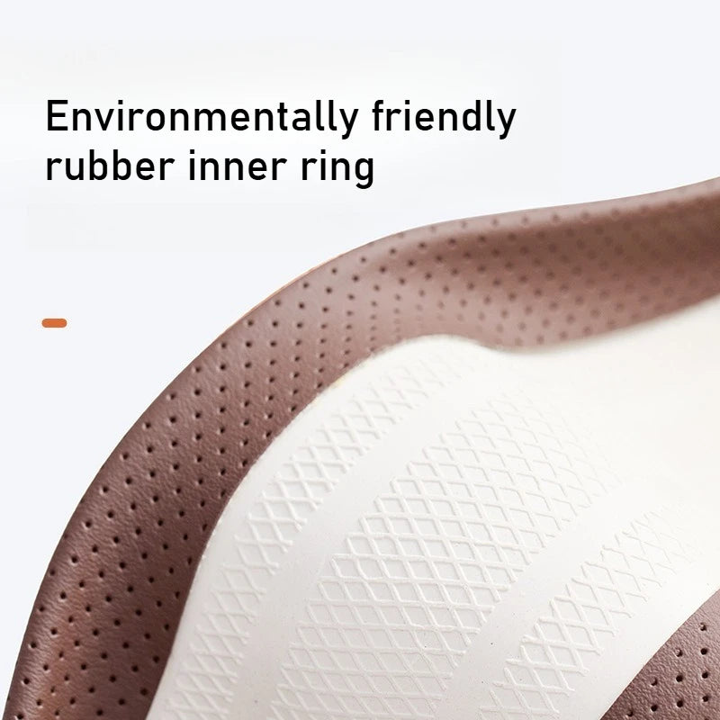 38cm Universal Leather Car Steering Wheel Cover Anti-Slip Breathable Steering Wheel Protector - Delicate Leather