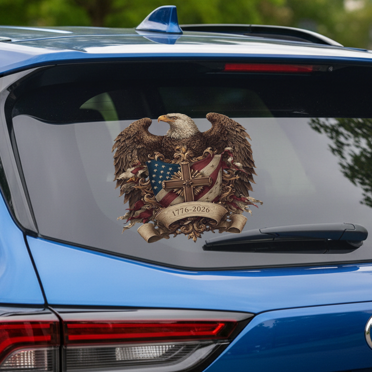 Patriotic Eagle Wings & Cross Decal 1776–2026 – Independence Anniversary Sticker 03 - Delicate Leather