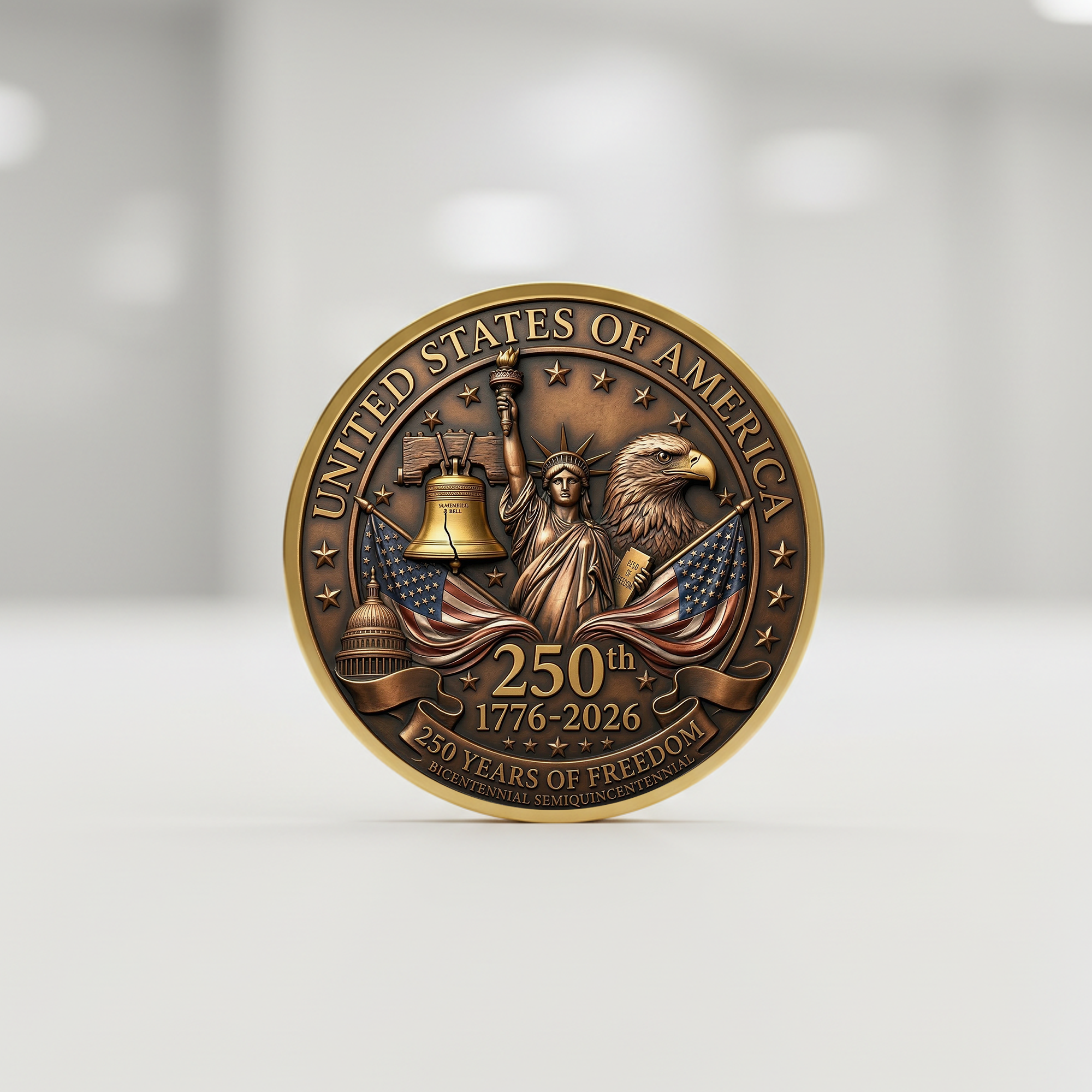 250th Anniversary of America 1776–2026 Commemorative Coin – Patriotic Souvenir Token 04 - Delicate Leather