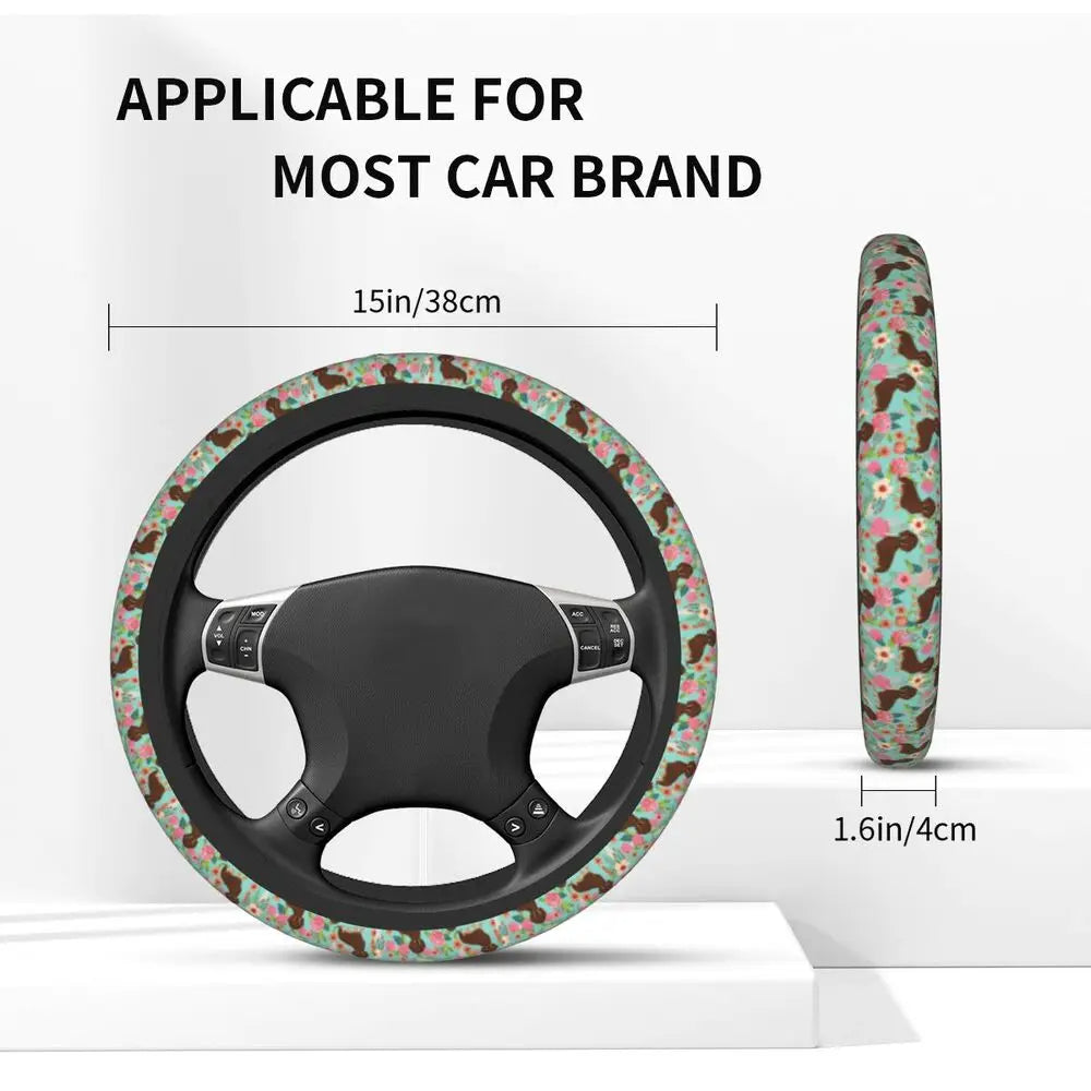 Doxie Florals Dachshund Steering Wheel Cover, Sausage Dog Car Steering Wheel Cover , Car Accessories 40 - Delicate Leather