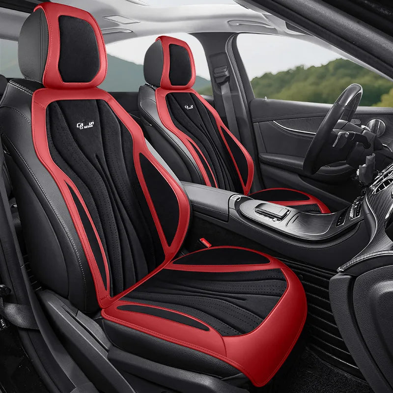 Luxury Suede Leather Car Seat Cover – Full Set Non-Slip Seat Cushion, Universal Car Interior Protection - Delicate Leather