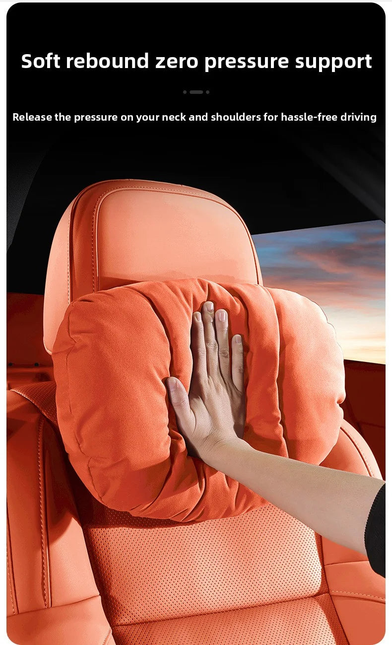 Suede Leather Car Headrest & Lumbar Support Pillow Set – Comfortable Neck and Back Cushions - Delicate Leather