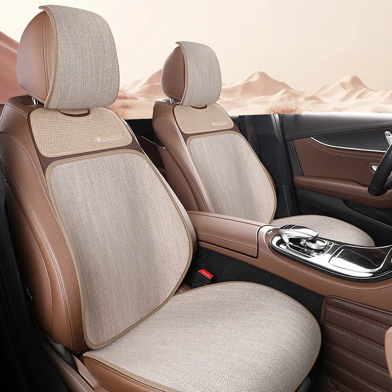 Breathable Linen-Textured Car Seat Cushion – Universal Front Row Seat Cover for All Seasons - Delicate Leather