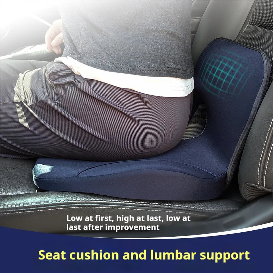 L-Shaped Memory Foam Seat Cushion – Office Chair Pad, Anti-Slip, Pressure-Reducing Hip & Waist Support - Delicate Leather