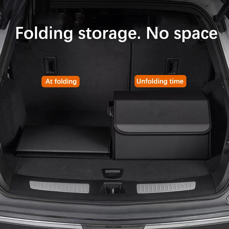 Multi-Functional Foldable Car Trunk Storage Box - Vehicle Interior Organizer Bag - Rear Seat Storage Container - Delicate Leather