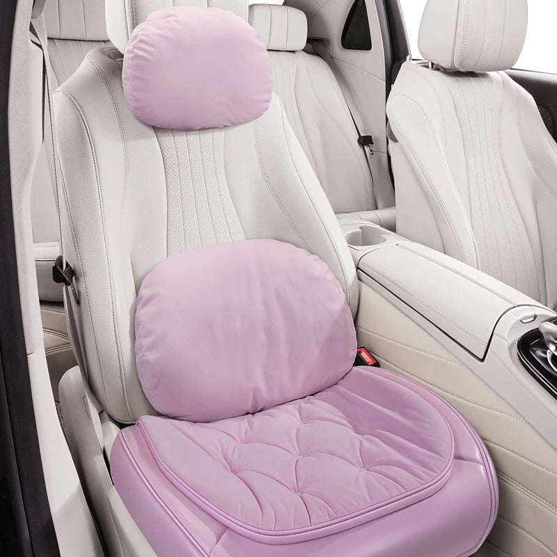 Premium PU Leather & Velvet Car Seat Covers – Cloud-Like Soft, Fluffy, Breathable, Universal Fit Interior Cushion Set - Delicate Leather