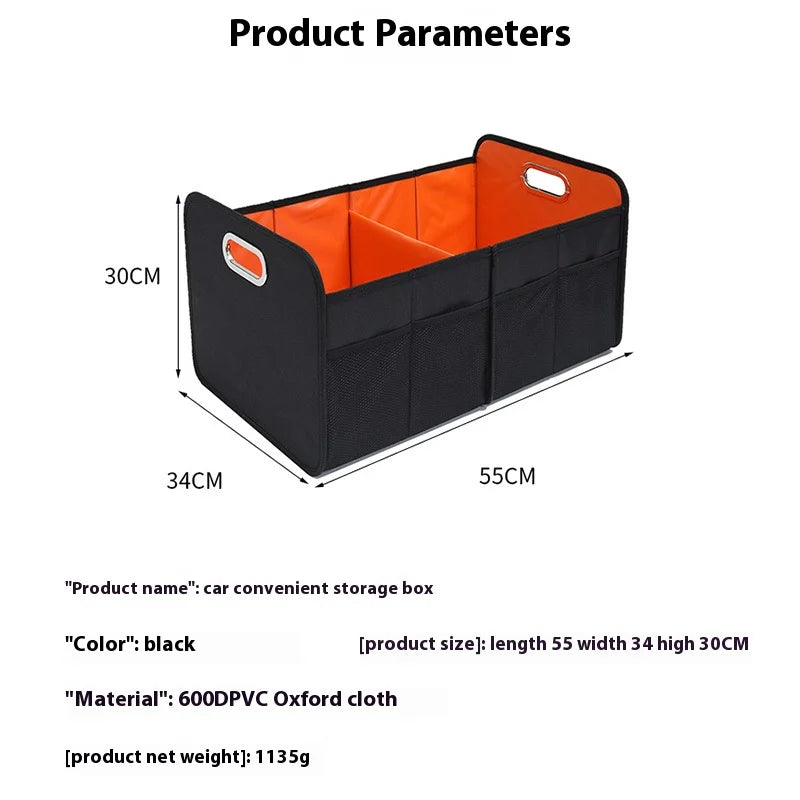 Foldable Car Trunk Storage Box – High-Capacity Waterproof Oxford Organizer for Vehicle Cargo Space - Delicate Leather
