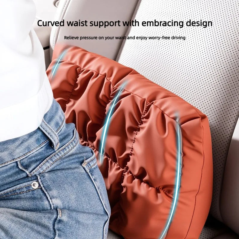 Car Neck Pillow and Lumbar Support Set – Soft Leather Seat Headrest and Back Cushion, Universal Fit - Delicate Leather