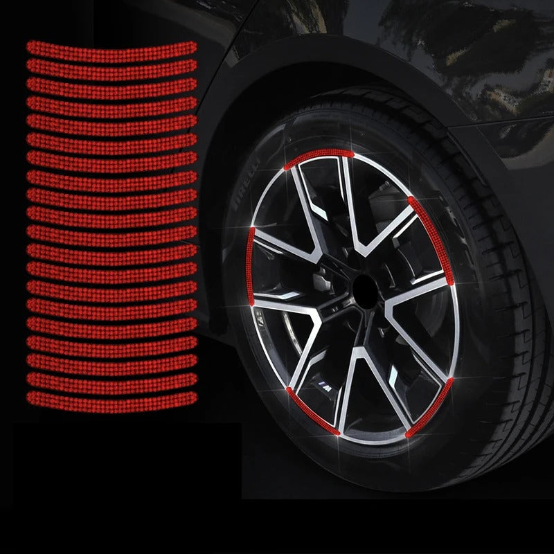 20Pcs Bling Rhinestone Car Tire Rim Stickers – Reflective Safety Warning Strips & Wheel Hub Decoration for Women