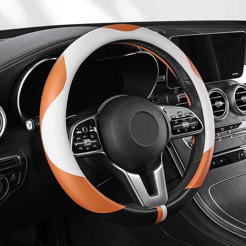 Four Seasons Non-Slip Fiber Leather Steering Wheel Cover – Universal Fit for Cars, SUVs & Pickups