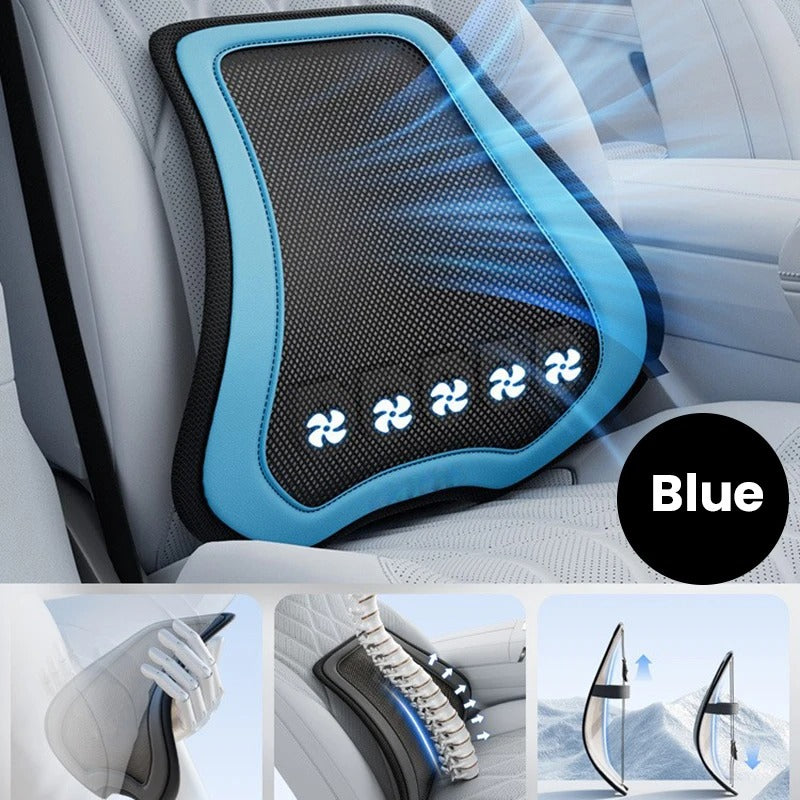 Ventilated Car Lumbar Support Cushion with Fan – Seat Back Comfort Cushion - Delicate Leather