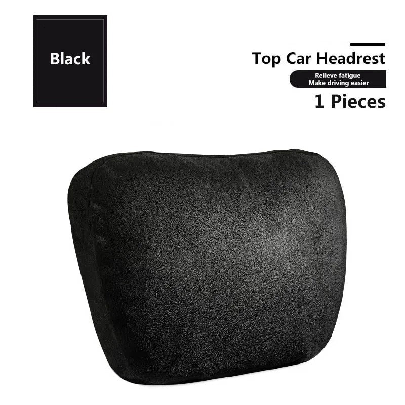 Luxury Car Headrest Neck Pillow – Soft Adjustable Support Cushion, Natural Fur, Universal Fit - Delicate Leather