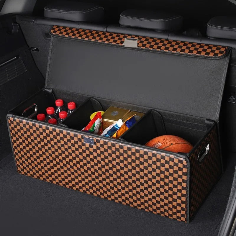 Nappa Leather Car Trunk Organizer – Foldable, Waterproof Storage Box (Universal Fit)