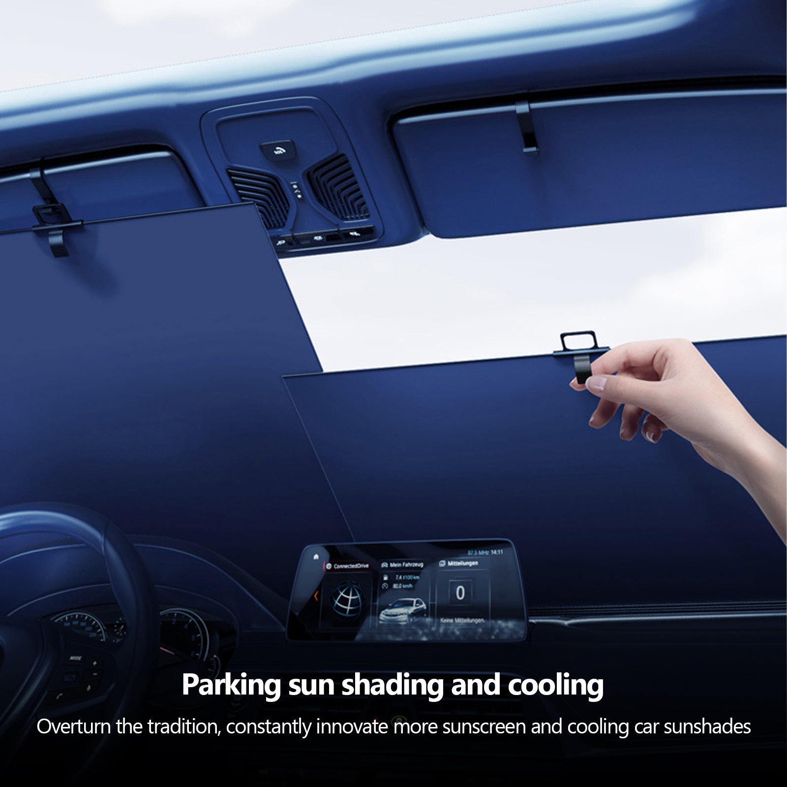 Retractable Windshield Sunshade Sun Visor for Car, Foldable UV Block Car Sunshade Cover with Hook and Suction Cups - Delicate Leather