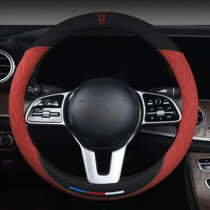 Suede Steering Wheel Cover – Universal 38cm O/D Shape Anti-Slip All-Season Grip - Delicate Leather