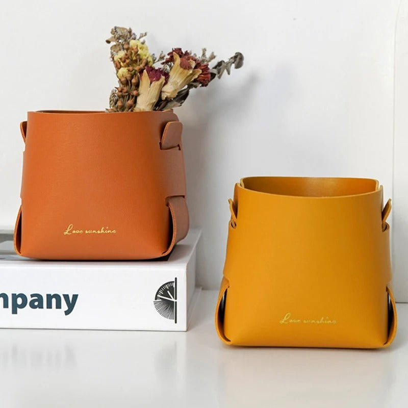 Folding Desktop Leather Storage Box Nordic PU Storage Tray - Delicate Leather