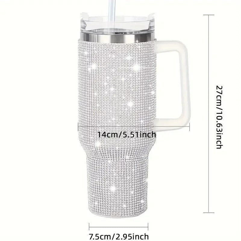 40oz Sparkling Studded Stainless Steel Tumbler – Insulated Water Bottle with Lid & Handle - Delicate Leather