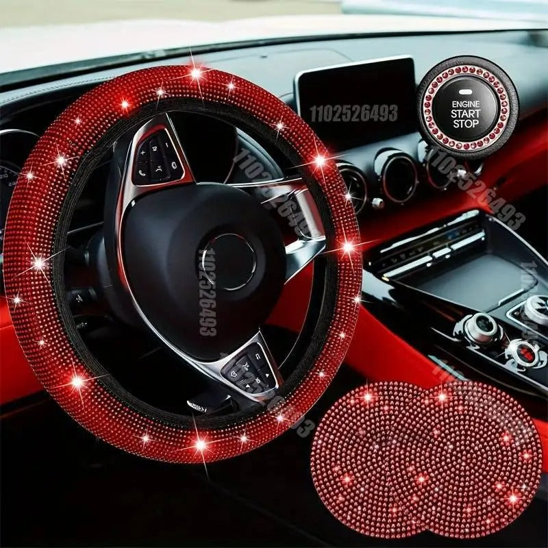27-Piece Women’s Bling Car Accessories Set – Universal Fit with Steering Wheel Cover, License Plate Frame, Gift For Mother's Day 2025