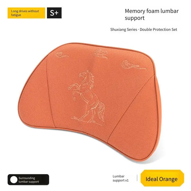 Embroidered Nappa Leather Car Seat Cushion Set – Breathable Seat Pad with Headrest & Lumbar Cushions - Delicate Leather