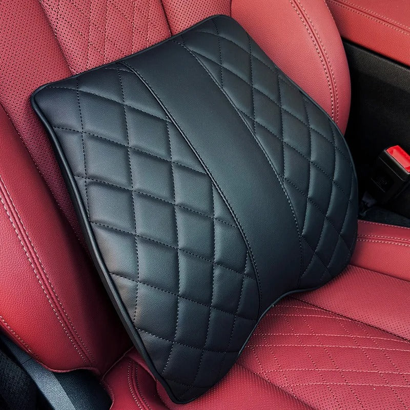 Car Lumbar Support Pillow – Memory Foam Cushion for Lower Back Comfort - Delicate Leather