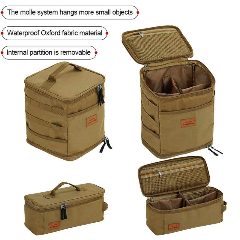 Camping Storage Bag Portable Oxford Cloth Large Capacity Gas Stove Canister Pot Carry Bag Storage Sack Picnic Basket Bag - Delicate Leather