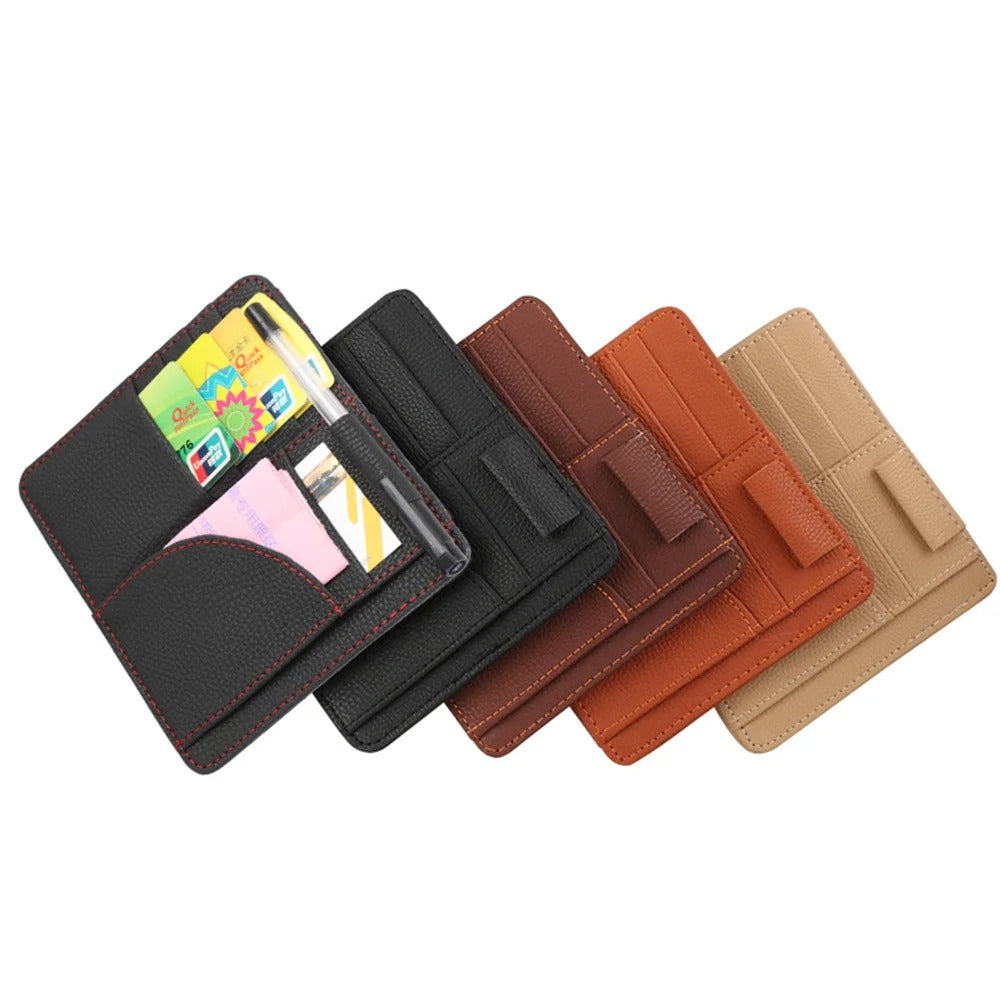 Multi-Purpose Car Sun Visor Organizer Auto Sunshade Ticket Card Pen Storage Holder Pouch Pocket Car Interior Accessory - Delicate Leather