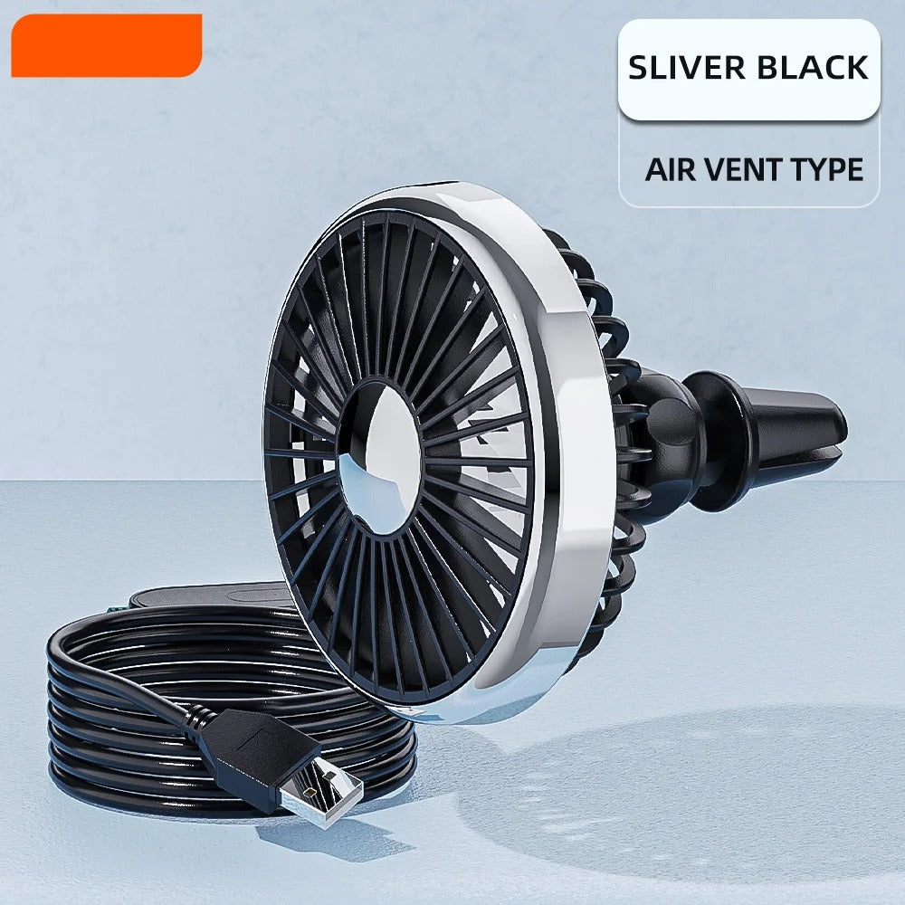 12–24V Mini Car Air Outlet Fan with LED Lighting – USB Powered, 360° Rotating, 3-Speed Cooling Fan for Car, Office & Home Use - Delicate Leather