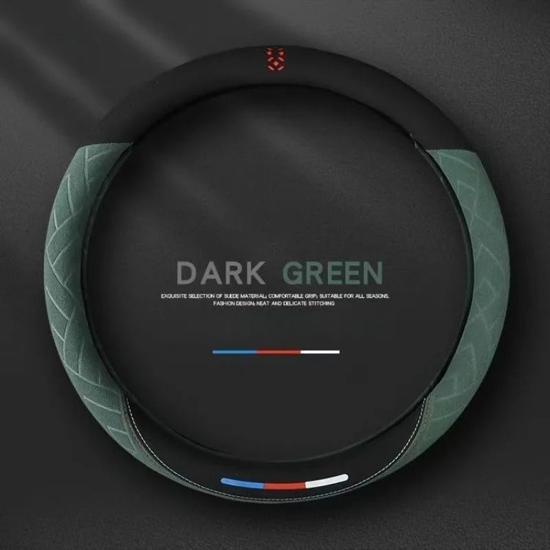 Suede Steering Wheel Cover – Universal 38cm O/D Shape Anti-Slip All-Season Grip - Delicate Leather