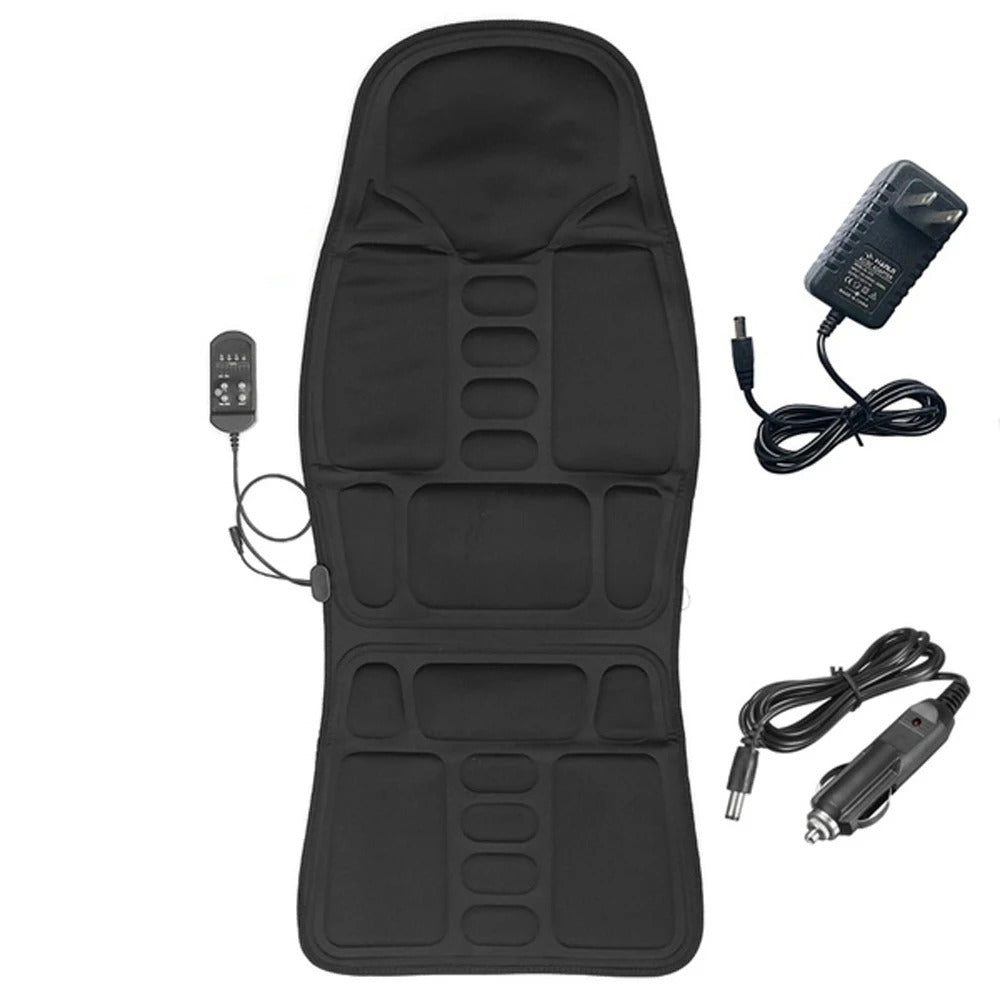 Electric Massage Chair Pad with Heat - Vibrating Back Massager Cushion for Car, Home, Office Lumbar Pain Relief with Remote - Delicate Leather
