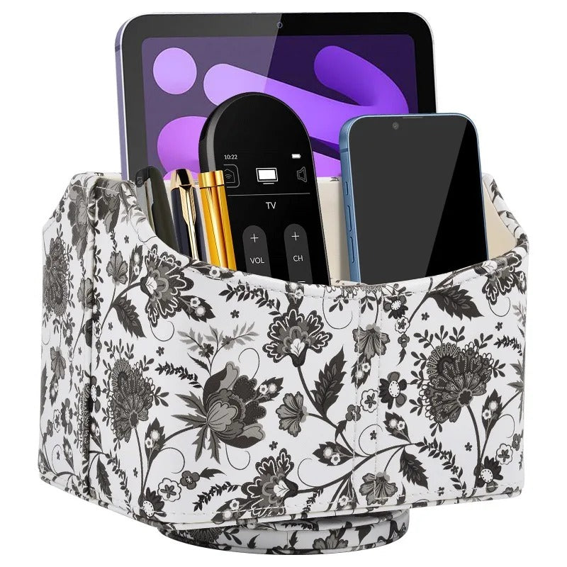 Leather Remote Control Phone and TV Holder Desk Storage Box - Delicate Leather