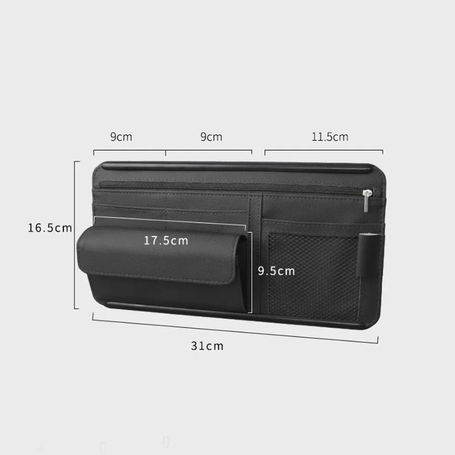 Car Sunshade Storage Bag Organizer - PU Leather Car Sun Visor Clip Stowing Box for Pen, Card, Ticket, and Sunglasses - Delicate Leather